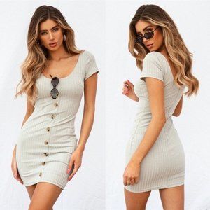 Sabo Skirt Bakari Gray Ribbed Button Front Mini Dress